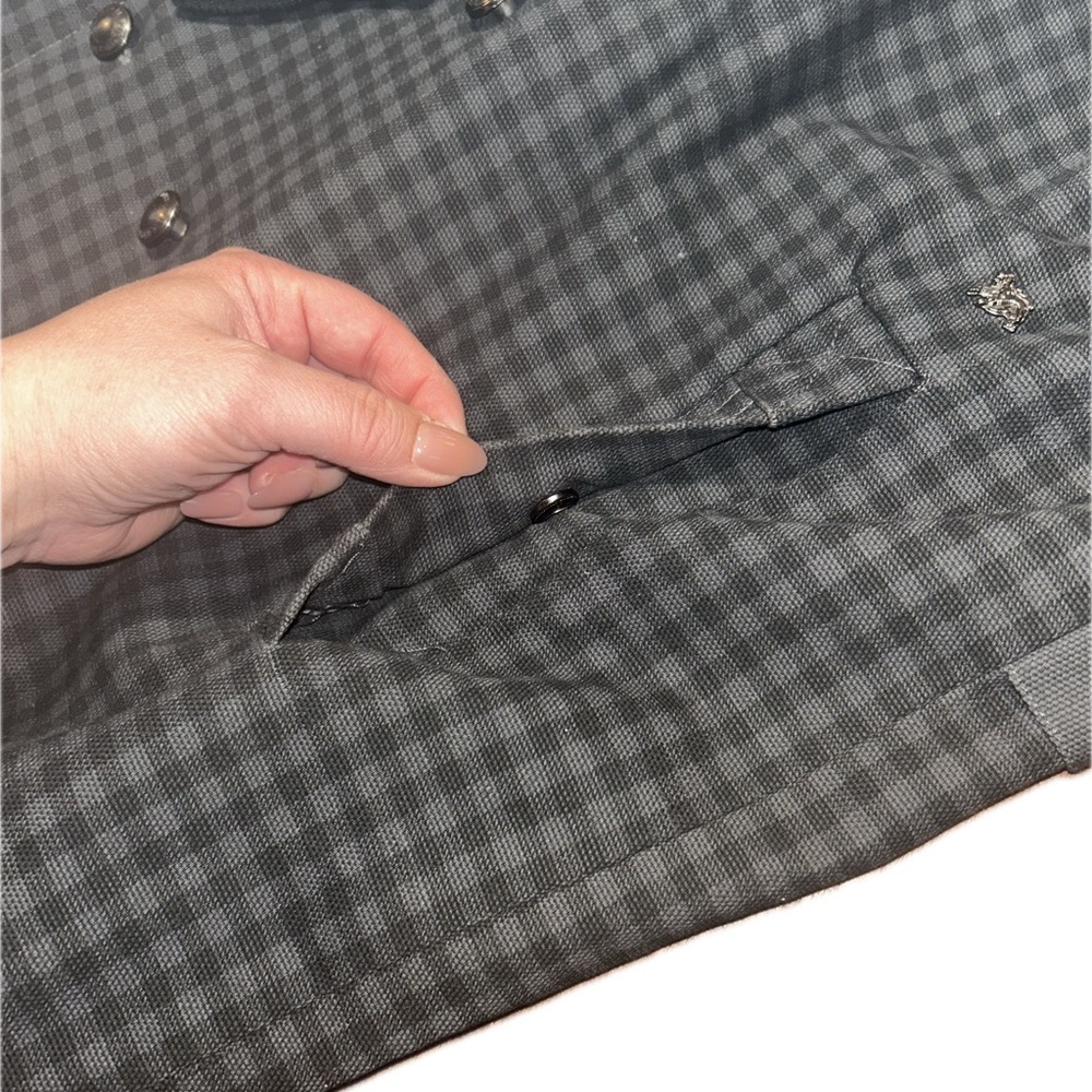 Live Mechanics Canvas Checked Plaid Gray Streetwear Moto Grunge Stud Coat 2XL - Picture 8 of 16